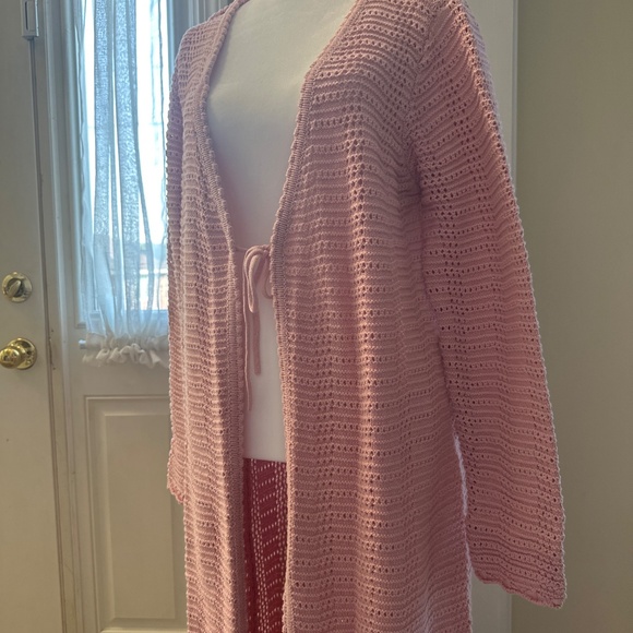 Free People tie front crochet cardigan duster maxi length size Large - Picture 6 of 7